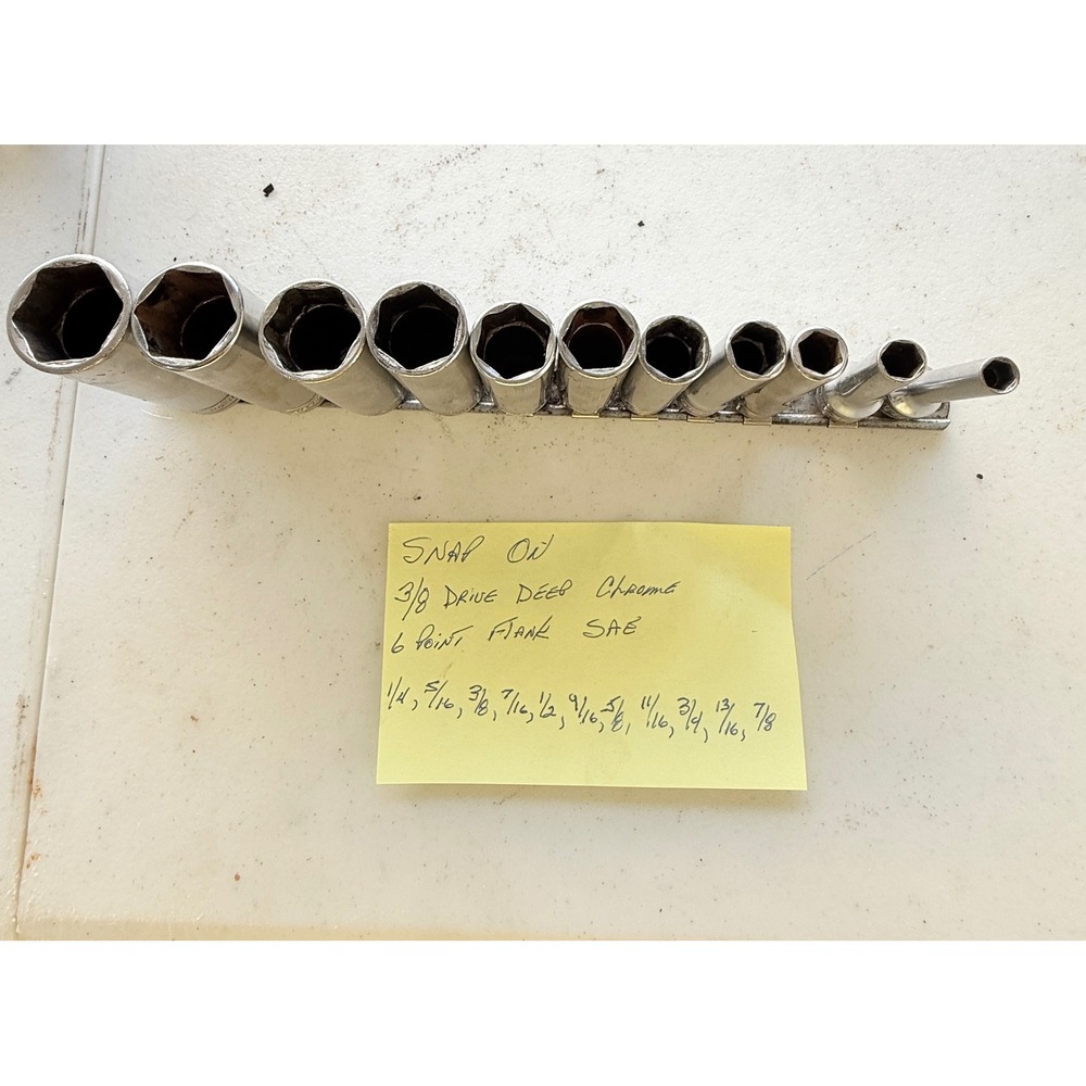 Snap-on 3/8 Drive Deep Chrome 6 Point Flank Drive SAE Socket Set 11pc 1/4-7/8